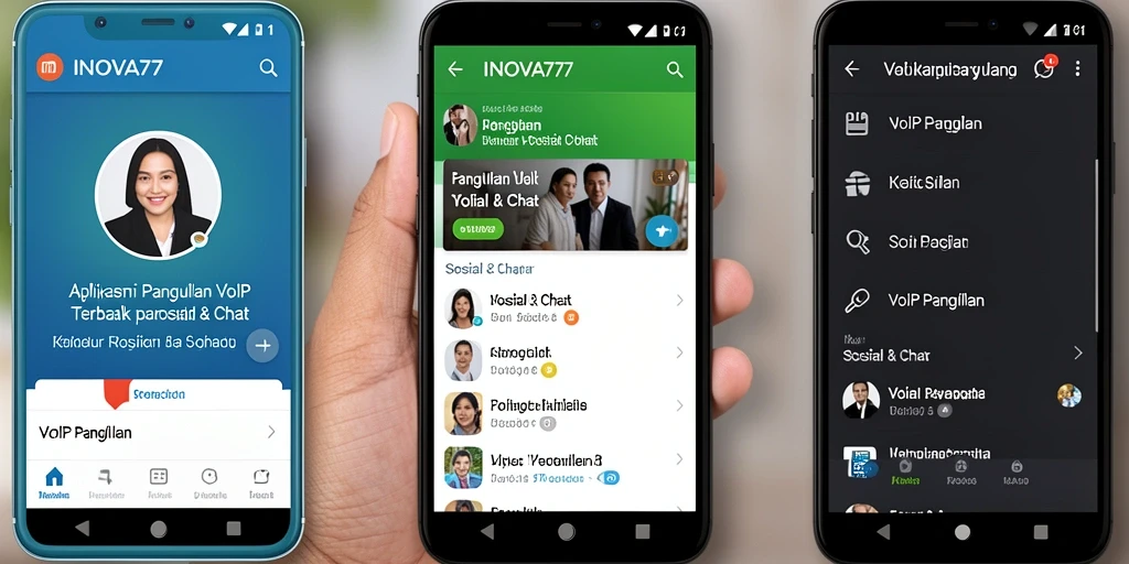 Antarmuka pengguna <strong>INOVA77</strong> saat melakukan panggilan VoIP yang user-friendly.