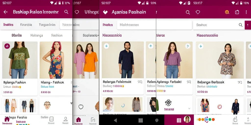 Tampilan antarmuka aplikasi SD107 yang memudahkan belanja fashion.